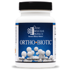 Ortho-Biotic dietary supplement container with Ortho Molecular Products label on a white background