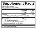 Supplement facts label with detailed nutritional information on a white background