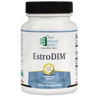 Supplement bottle labeled 'EstroDIM' by Ortho Molecular Products on a white background