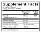 Supplement facts label with various vitamins and minerals listed on a white background