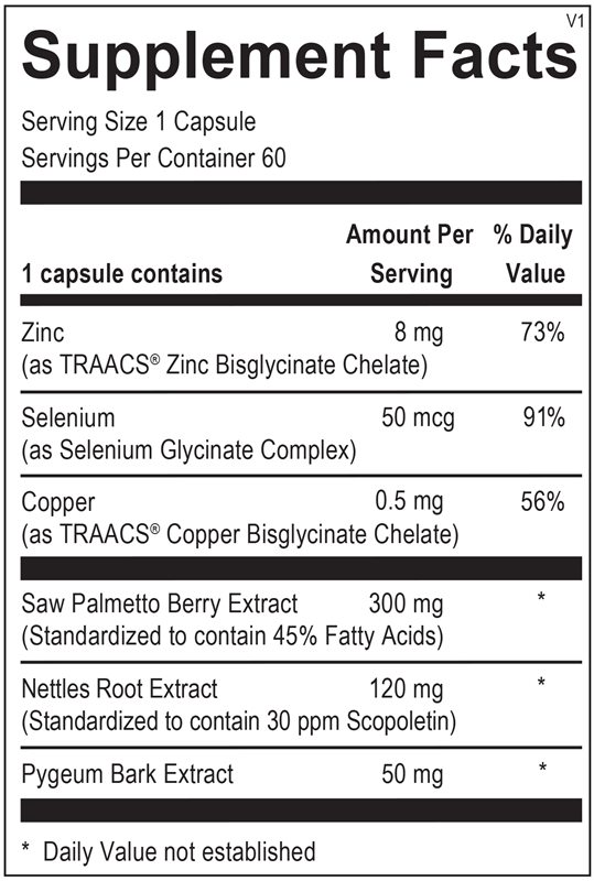 Supplement facts label with various nutrients and their amounts per serving.