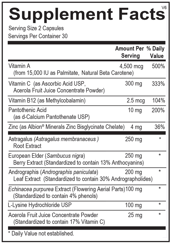 Supplement facts label with detailed nutritional information on a white background